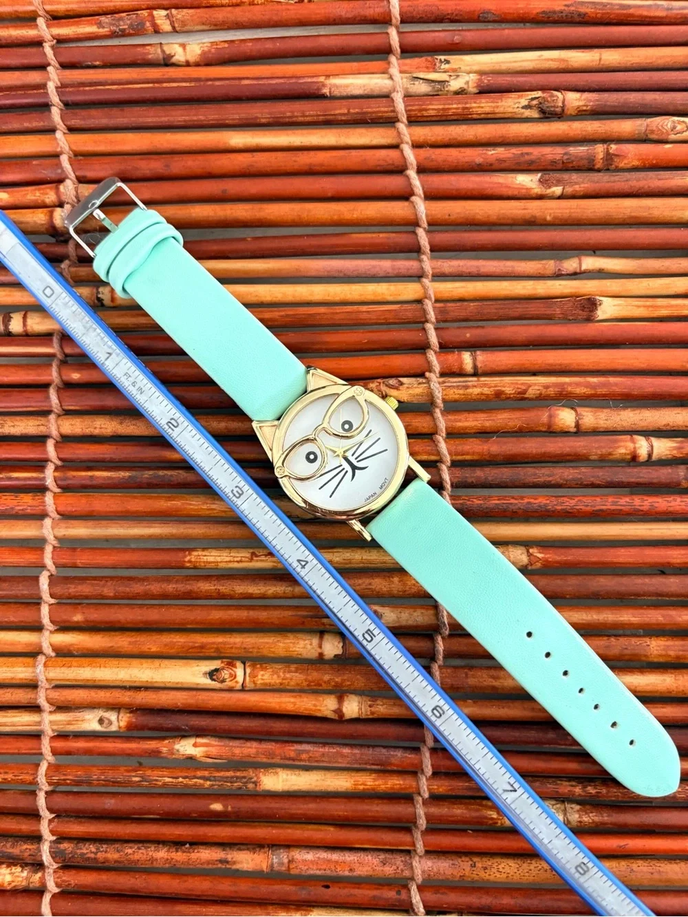 Mint Cat Watch with Gold Accents Needs Battery